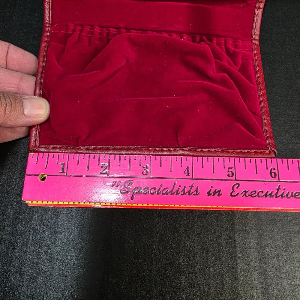 Bank of America Jewelry Travel Case Tri-Fold Red Faux Leather Velvet‎ Organizer